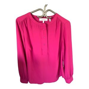 Lark & Ro Women's Long Sleeve Band Collar Henley Blouse size 6 Pink